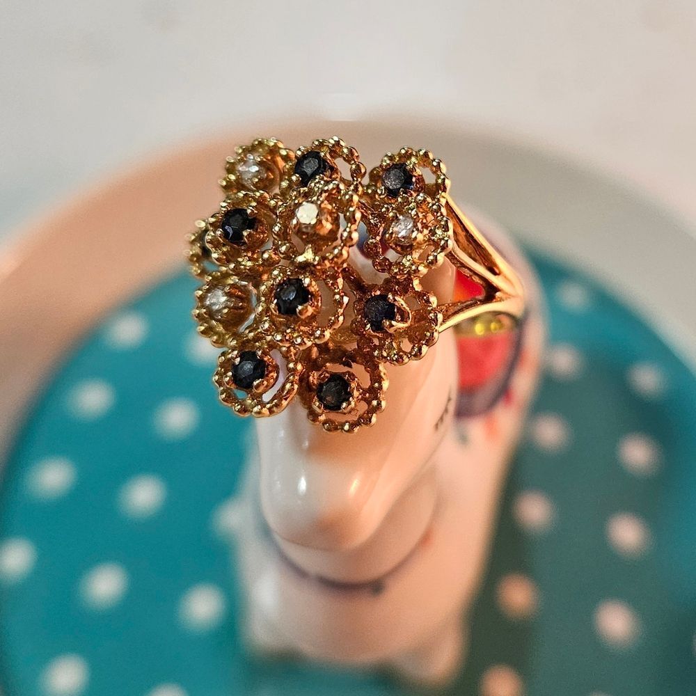14k Gold Sapphire & Diamond Cocktail Ring
